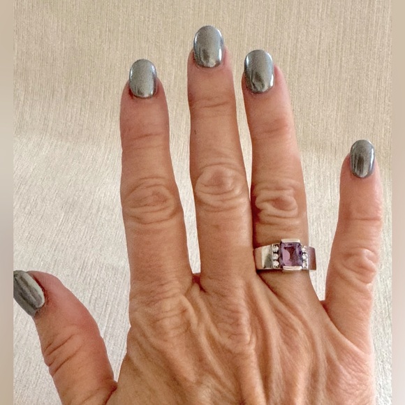 Jewelry - Sterling silver, amethyst and crystal ring. Size 6.